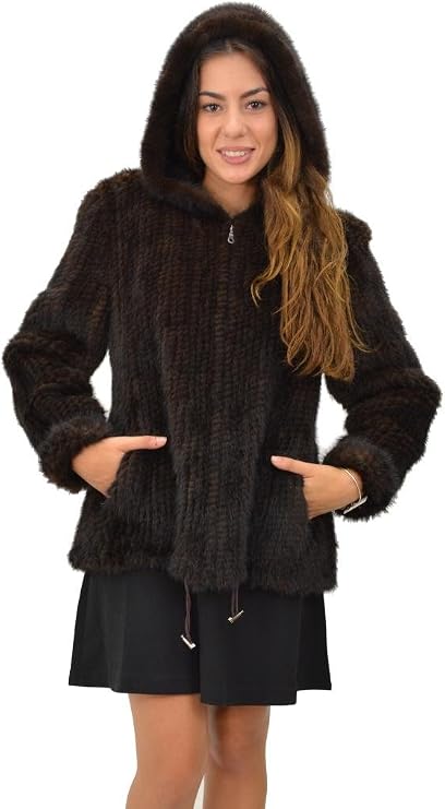 Hima Mink Knit Jacket With hood-Brown