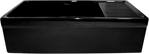 Whitehaus 36" Fireclay Kitchen Sink, Reversible Apron-Front with Integral Drainboard, Black