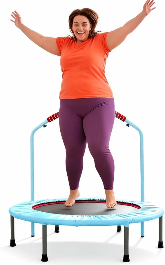 38'' Foldable Fitness Trampoline for Adults, Adjustable Handle Rebounder, Mini Trampoline for Indoor & Outdoor Workout, 220 lbs Capacity with Foam Handle for All Levels