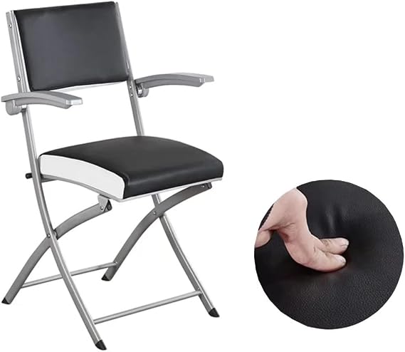Folding Office Chair with Pu Leather Padded Seat,Portable Metal Foldable Backrest,Office Conference Room Chair,Comfy Dining Stool,330-Pound Capacity 1 Piece,Black