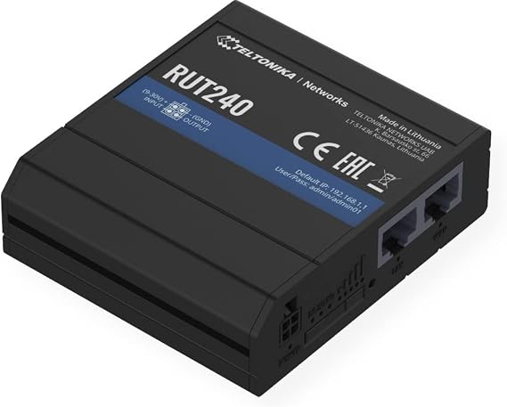 Teltonika RUT24006B000 Model RUT240 Industrial 3G/4G LTE Cellular Router; Compatible with Europe, The Middle East, Africa, Korea, Thailand, India, and Malaysia Operators Only