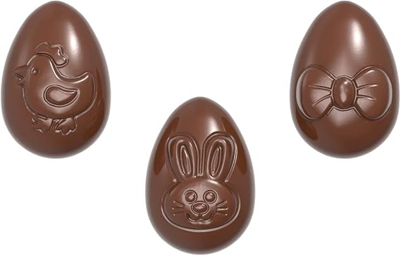 Chocolate World 1663 Polycarbonate Chocolate Mold Easter-Character-Eggs Candy Mould with 24 Cavities, Each 23mm x 33mm x 12mm High