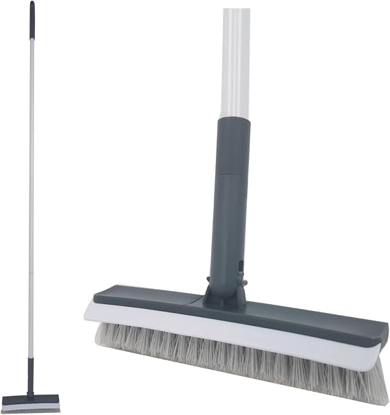 Stiff Bristle Broom, Stainless Steel Long Handle for Tile Shower