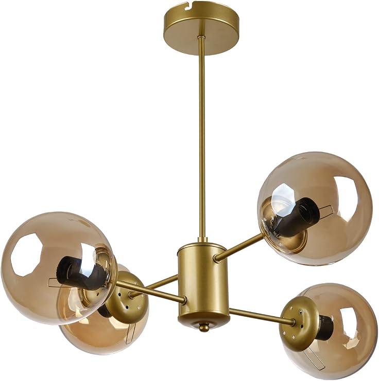 Modavize Seul Modern Tasarım Salon Yemek Odası Mutfak Eskitme Renk Bal Camlı sarkıt 4 lü Avize Eskitme Bal 50 x 53