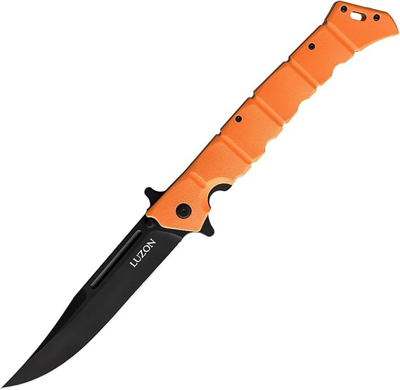 Large Luzon Folding Flipper Knife with Orange GFN Handle (6" Black) by Cold Steel