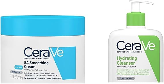 CeraVe SA Smoothing Cream for Rough and Bumpy Skin 340g & Hydrating Cleanser for Normal to Dry Skin 473ml with Hyaluronic Acid & 3 Essential Ceramides