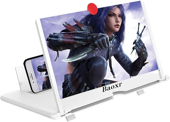 12'' 3D Screen Magnifier for Cell Phone, HD Amplifier Projector Magnifing Screen Enlarger for Movies, Videos, and Gaming with Foldable Stand Compatible with All Smartphones