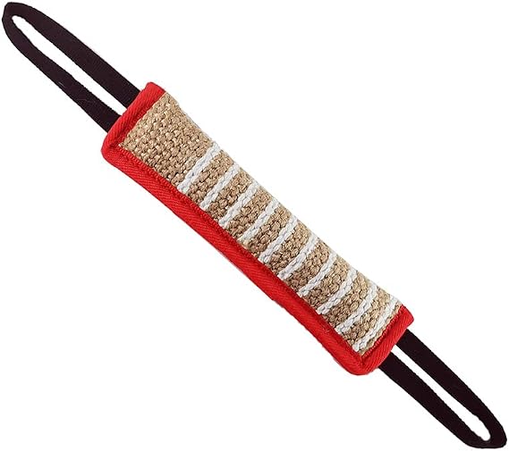Dog Training Bite Pillow Jute Bite Toy Dog Tug Toy Durable Dog Bite Sleeve Stick Training Equipment for K9 Puppy to Large Dogs Interactive Play (12" x 3.2") (Crimson/Black Rope)