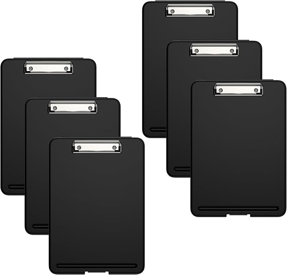 Clipboard with Storage 6 Pack, 8.5 x 11 Storage Clip Board with Low Profile Clip, Heavy Duty Nursing Foldable, Suitable for Classroom, Teacher, Coaches, Office School Supply(Black)