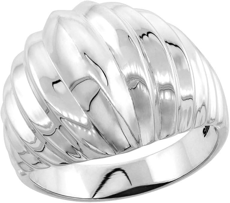 Sterling Silver Wide 16 mm Scalloped High Dome Ring sizes 6-14