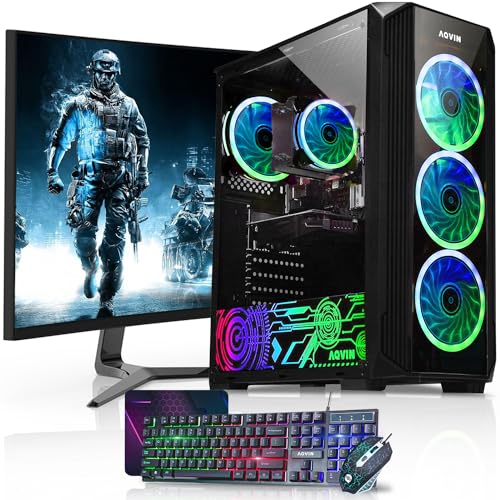 AQVIN Gaming ZForcre Desktop PC - AMD Ryzen 7 Processor Upto 4.10GHz, RTX 3050 6GB GPU, 27 Inch Curved Gaming Monitor, 32GB DDR4 RAM,1TB SSD, HDMI, Windows 11 Pro - Black