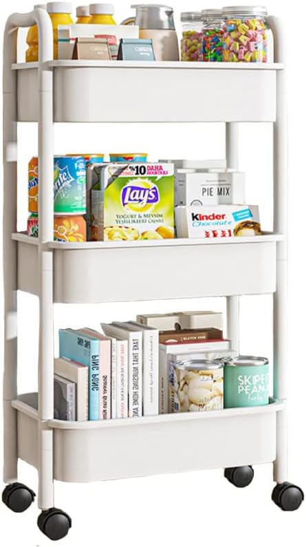 Kitchen Wagon, Bathroom Storage Rack, Kitchen Rack, With Casters, Handles, 3 Tiers, Kitchen Storage Cart, Plastic, Durable, Compact, Small Items, Movable, Gap Storage, Corner Rack, Baby Wagon, Gap Storage, Kitchen, Room, Living Room, Shelf, With Japanese Instruction Manual White 12.8 x 17.7 x 30.3 inches 32.5 x 44 x 7 cm