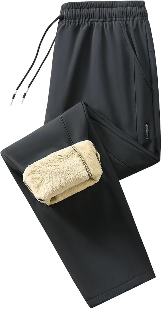 Fleece Sweatpants Men Straight Leg Winter Warm Athletic Pants Drawstring Sherpa Lined Thermal Jogger with Zip Pockets