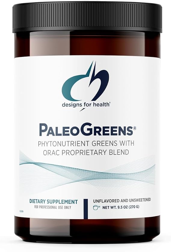 Designs for Health PaleoGreens - Over 90% Organic Super Green Shake Powder with Vegetables, Berries, Enzymes + Antioxidants - Non-GMO Drink Mix, Unflavored + Unsweetened (30 Servings / 270g)