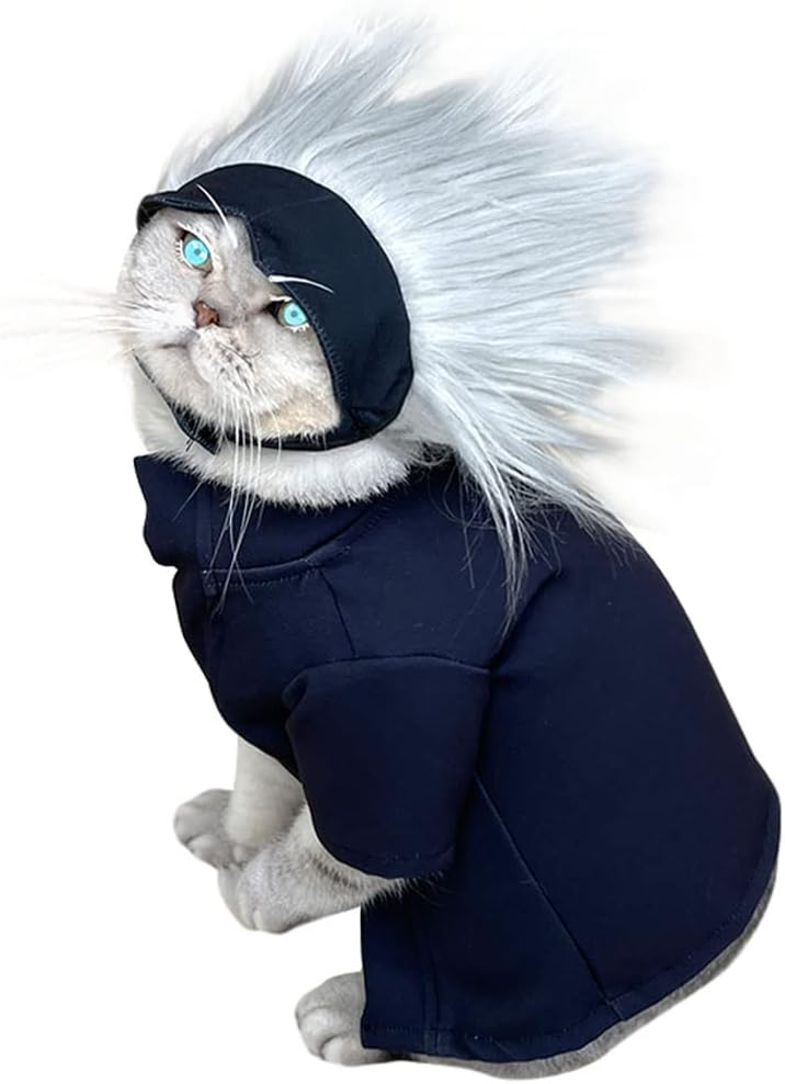 Anime Jujutsu Kaisen Cat Cosplay Costume, Gojo Satoru Cool Novelty Cat Headgear, Cute Pet Cartoon Costume（Hats