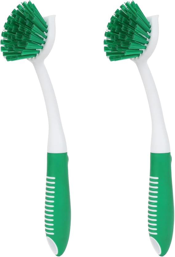 Dish Brush with Handle, 2 Pack Scrub Brushes, Green