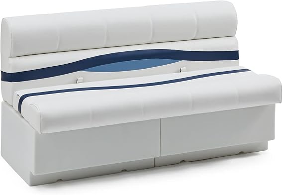 DeckMate Complete 55" Premium Pontoon Boat Seat Bench and Base- White, Blue and Light Blue