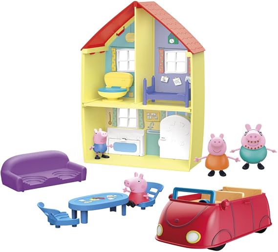 Peppa Pig Toys Peppa's Family Home Combo, House Playset with 4 Figures and Car, Preschool Toys for 3 Year Old Girls and Boys and Up