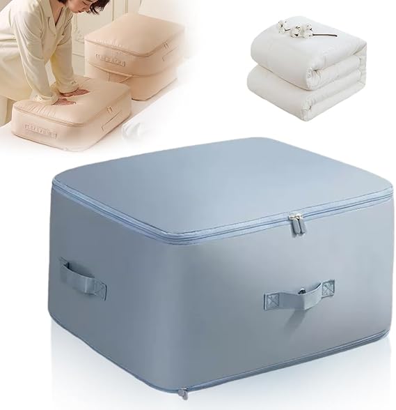 Ultra Space Saving Self Compression Organizer, 2026 Upgrade Space Saver Quilt Compression Storage Bag, Premium Comforter Storage Bag for Storage Comforter Blanket (Blue, Large(54x42x30cm))