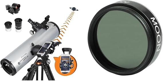 Celestron 22461 StarSense Explore DX 130 Newtonian Reflector Telescope with Smartphone App-enabled Technology - Black & 94119-A 1.25 inch Moon Filter - Suitable for Lunar Observation