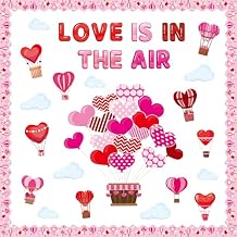 Valentine's Day Classroom Bulletin Board Sets,Love is in The Air Red Pink Love Hot Air Balloons Decorations,for Wall Classroom School Party Supplies