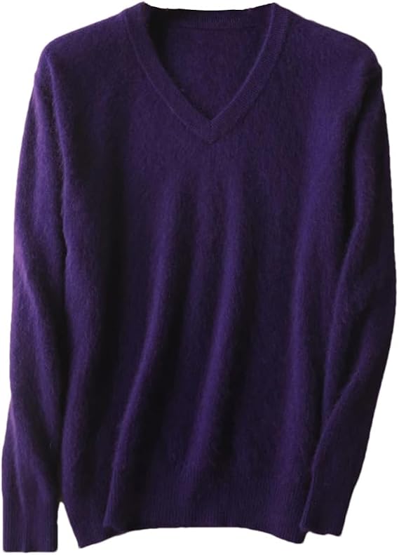 Men's Solid V-Neck Cashmere Knitted Sweaters Winter Casual Long Sleeve Warm Jumper Pullovers