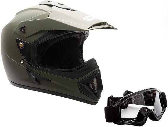 MMG 30 Motorcycle Helmet Off Road MX ATV Dirt Bike Motocross UTV, Military Green, Large, Includes Goggles