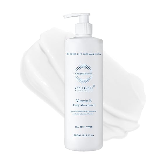OxygenCeuticals Vitamin E Daily Moisturizer Antioxidant Cream with Vitamin E with Centella Extract, Hydrating & Balancing Lotion for Dry, Oily & Acne-Prone Skin 16.9 fl.oz (500ml)