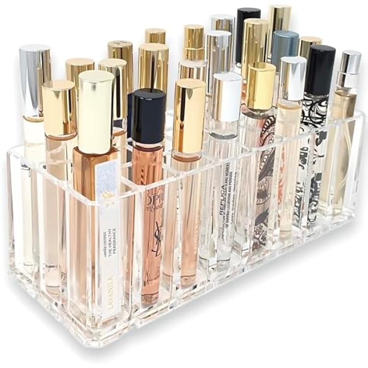 BY ALEGORY Acrylic Rollerball Perfume Organizer Beauty Scent Holder 24 Space Organization Refillable Container Tall Scented Oil Storage Display Case