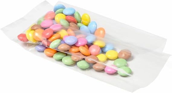 Bag It Plastics Clear Cellophane Crimp Sweet Party Gift Bags 3" x 1.5" x 7" / 76mm x 38mm x 180mm (Pack of 50) - Perfect for Sweets, Cookies, Treats & Favors - 40 micron / 160 gauge