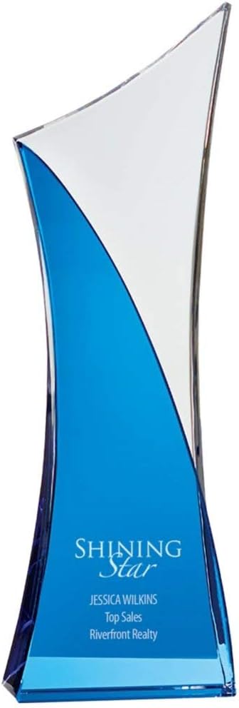 Custom Engraved Trophy - Tower Award - Sapphire Crystal Award - Quick - Personalized Engraving Up to Three Lines and Pre-Written Title Selection