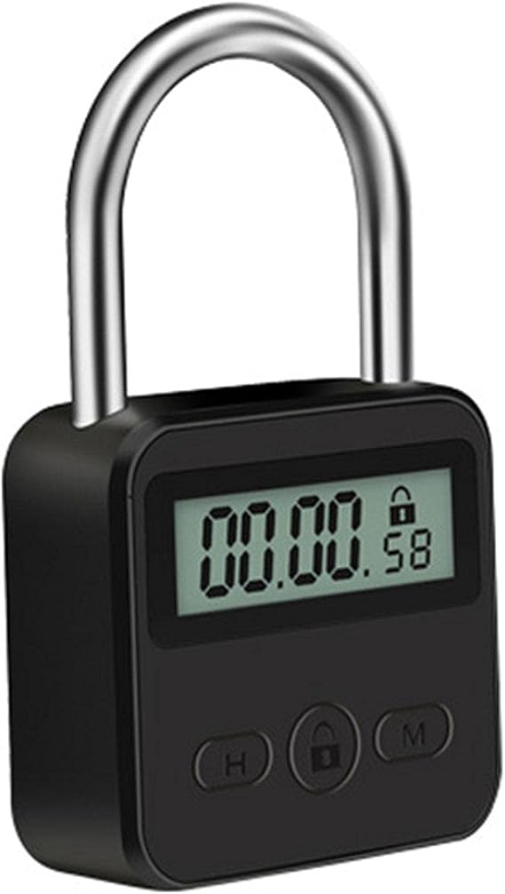 Tookie Metal Timer Lock, 99 Hours Max Timing Lock, USB Rechargeable Timer Padlock with LCD Display, Multi-Function Micro Electronic Timer Lock, Heavy Duty Metal Time Out Padlock(Black)