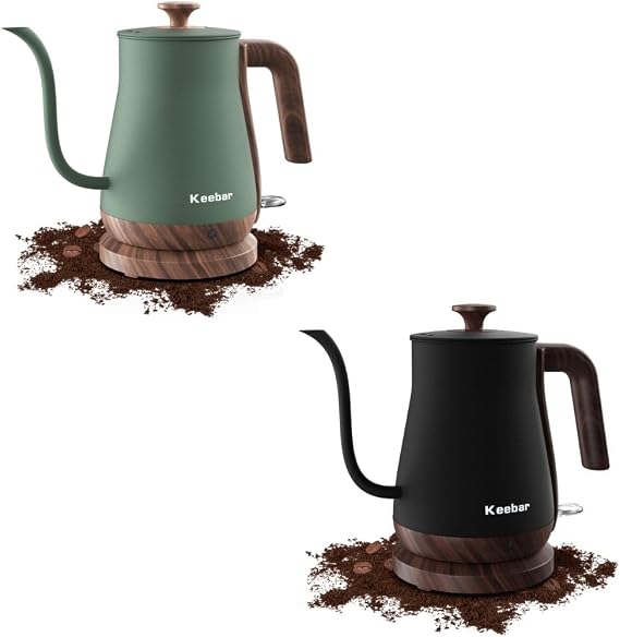 Electric Gooseneck Kettle Matte Black and Green Boudle Set