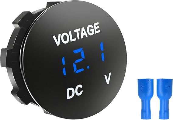 DC 12V 24V Voltmeter Gauge, Portable LED Digital Display Auto Voltage Meter with Round Panel, Waterproof Voltage Tester Battery Monitor Indicator for Car Truck Marine Boat (Blue)