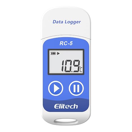 Elitech Temperature Data Logger RC-5+, Reusable Temperature Data Recorder USB 32000 Points, Software for Mac and PC with Calibration Certified （Blue）