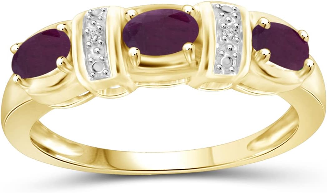 JEWELEXCESS 0.78 CTW Ruby & Accent White Diamonds Ring in 14K Gold Over Silver