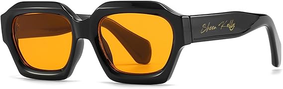 Polarized Retro Hexagon Thick Sunglasses Men Women Orange Lens