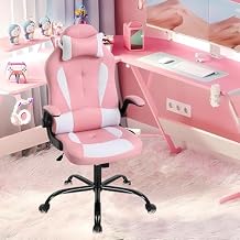 Gaming Chair Ergonomic High-Back Office Desk Chairs with Lumbar Support Flip up Arms Headrest,Adjustable PU Leather Swivel Computer Chair for Adults and Teenagers,Pink