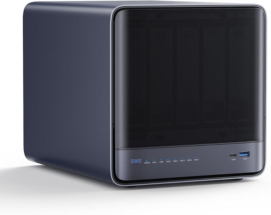 MINISFORUM N5 Air 5-Bay Desktop NAS, AMD Ryzen 7 255, 8C/16T CPU, Radeon 780M, No RAM,No HDD,64GB SSD(MinisCloud OS), 3M.2 NVMe, 10GbE + 5GbE, OCuLink and USB4 Ports, PCIe x16 Expansion Slot