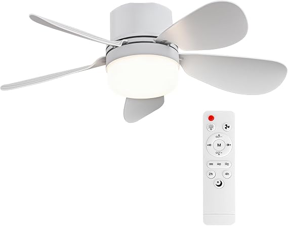 E27 Socket LED Ceiling Fan with Light, Portable Small Screw-in Fan Light with Remote Control, 3-Speed Wind, 3-Colour Dimmable LED, Suitable for Bedroom, Living Room, Garage [Energy Class E]