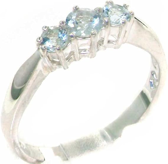Solid Sterling Silver Natural Aquamarine Ladies Eternity Band Ring