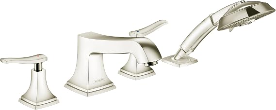 hansgrohe Metropol Classic Classic 2-Handle 18-inch Wide Roman Tub Filler Freestanding Bathtub Faucetand Shower Set in Polished Nickel, 31441831