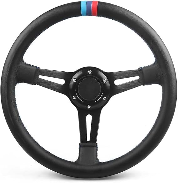 Universal Suede Racing Steering Wheel Sport Style 13.8" 6 Bolt Deep Dish with Horn Button, Cable, Wrench