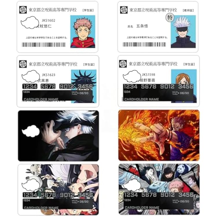 JJK Anime Debit Card Cover Sticker Decal Skin8 Pack Anime Aesthetic Credit Card Art Decor Gifts Merch Supplies for EBT Debit Transportation Key Cover Personalizing Bank Card