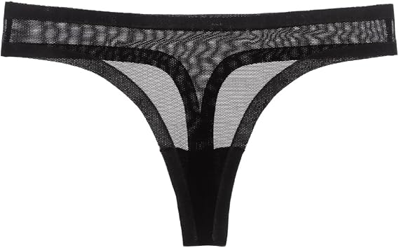 EBY Seamless Mesh Thong | Womens Underwear | Seamless Panty for Women Comfortable No Show Underwear, Large Black