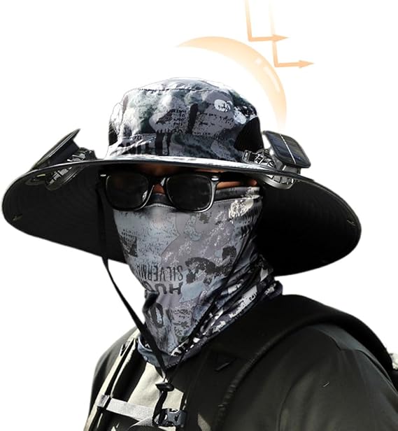 Solar Powered Fan Hat for Men Women, 2025 New Breathable Wide Brim Solar Fan Hat Outdoor Fishing, Hiking, Beach