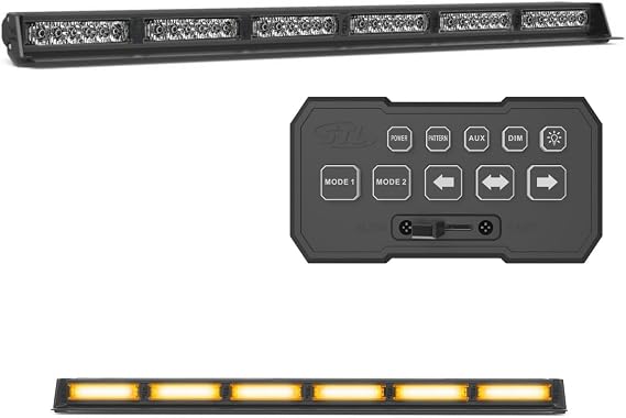 SpeedTech Lights Striker Elite TIR 6 Head LED Strobe Light Bar 36 LEDs 108W Dash Deck Traffic Advisor Windshield Mount for Police, Security & Emergency Vehicles (Amber/Amber)