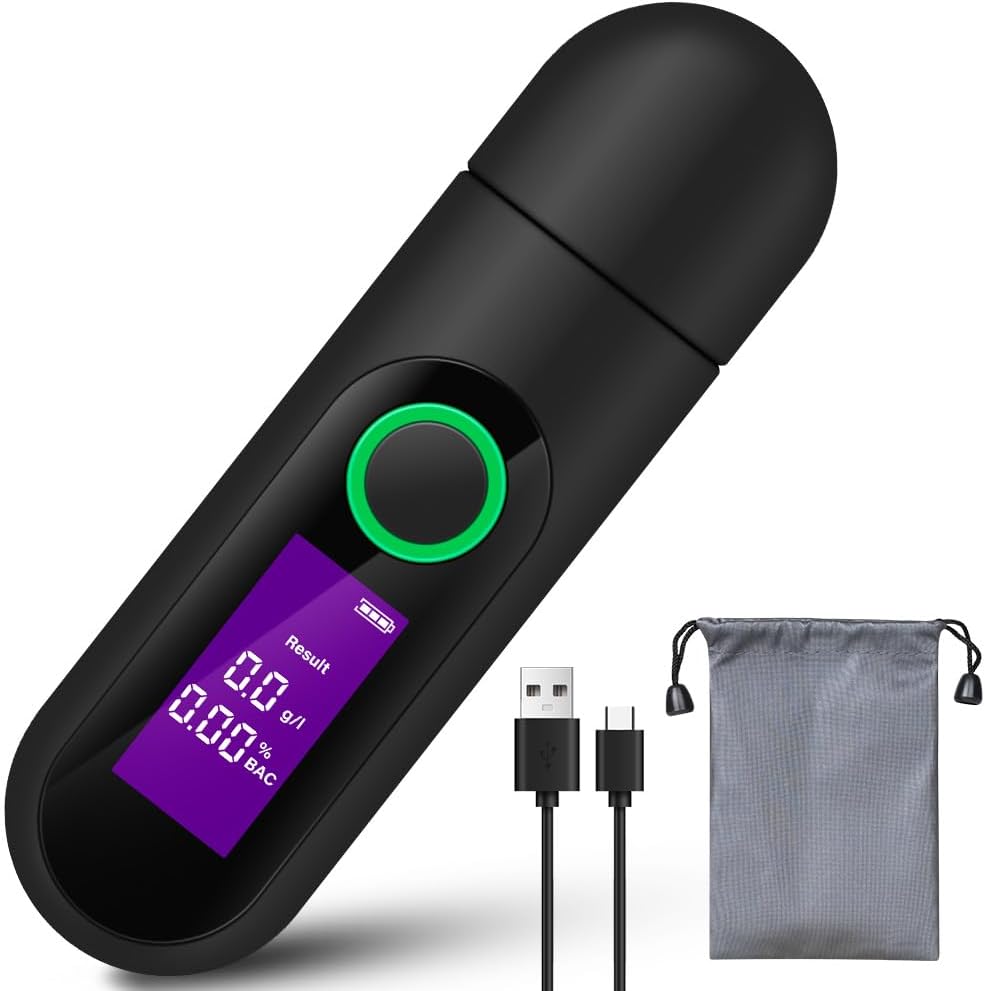 Portable Breathalyzer Professional Grade Accuracy Alcohol Tester with USB Rechargeable, Digital LCD Display and Warning Function Breathalyzers for Drive & Party Use Black