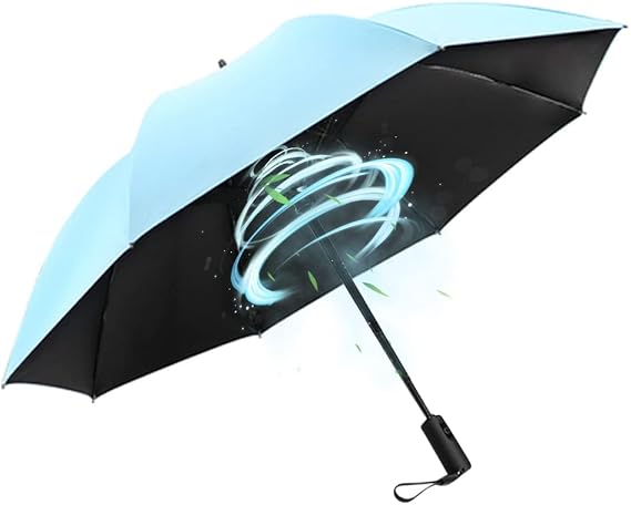 WOOLALA UV Sun & Rain Umbrella with Built-in Cooling Fan, Portable Foldable Design, UPF 50+ Protection, USB Rechargeable for Sports Games, Theme Parks on Hot Days