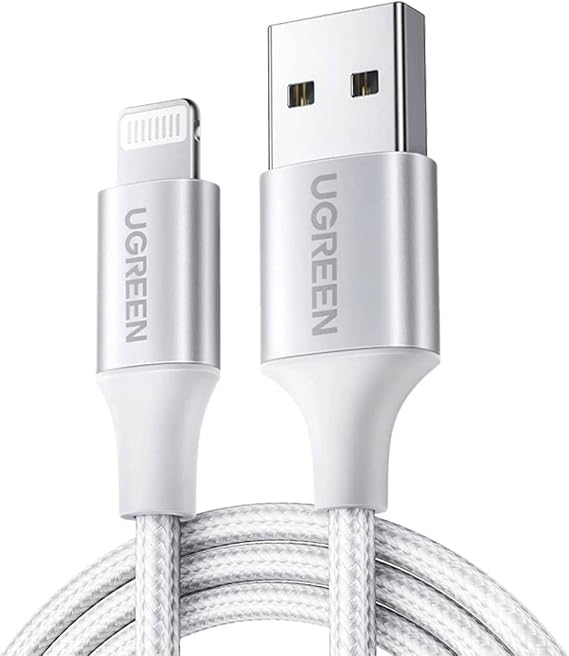 Ugreen, Mfi Lisansli USB-A & Lightning Örgülü Data ve Şarj Kablosu, 2 Metre, Beyaz